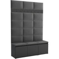 brent - garderobenschrank flur schwarz mit sitzbank 150 cm breit luton 3 - multifunktionale flurgarderobe set mit stauraum und wandpaneel garderobe mit sitzflaeche und kleiderhaken