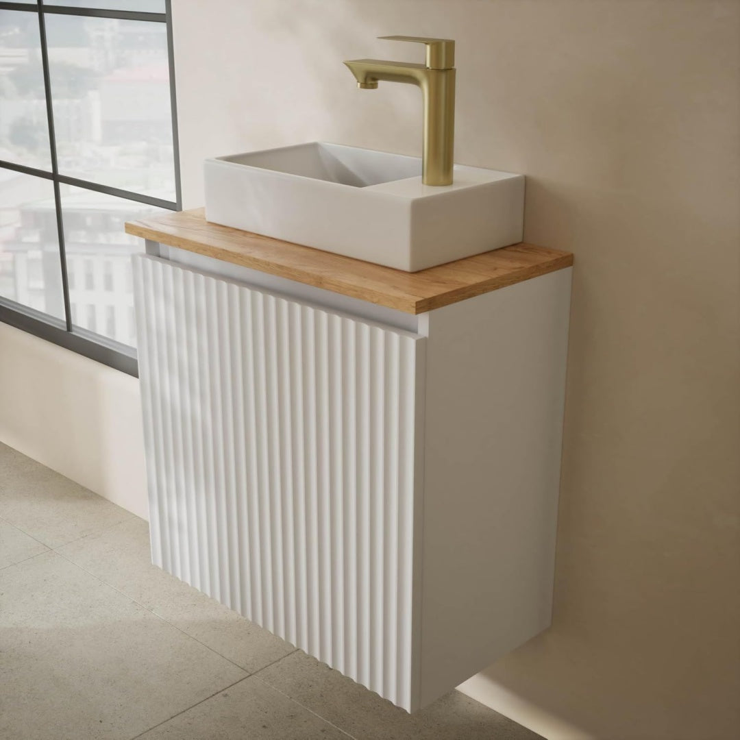 planetmoebel badmoebel set waschtisch mit unterschrank 56 x 55 x 30 cm weiss mit waschtischarmatur waschbecken ablaufgarnitur gold brush fuer badezimmer gaeste toilette bad