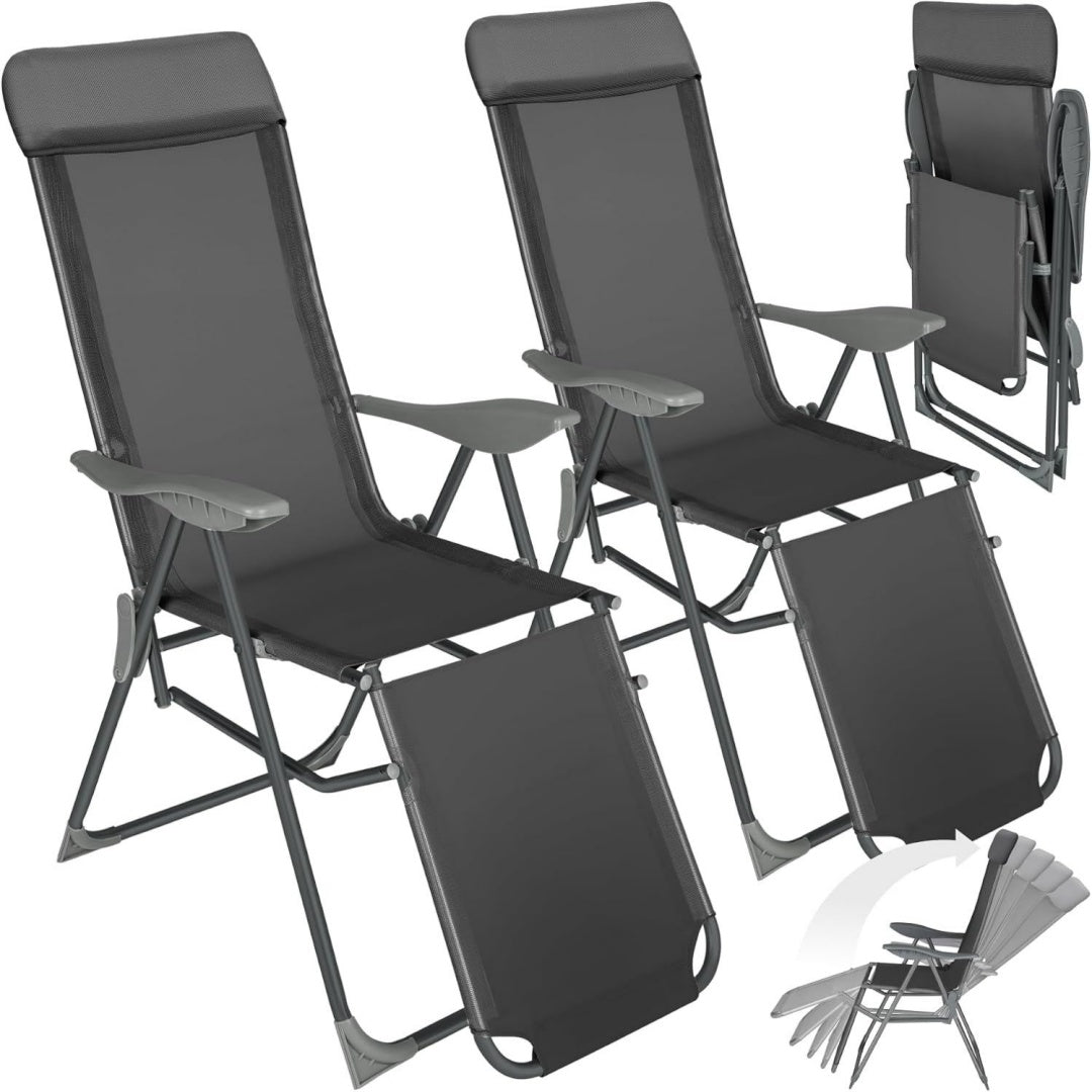 2er set alu sonnenliege liegestuhl gartenstuehle 5-fach verstellbare rueckenlehne gartenliege mit fussteil leicht klappbar relaxsessel mit kopfpolster camping garten balkon - anthrazit