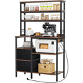kuechenregal mit steckdosen 2 steckdosen 2 usb-anschluesse kaffeebar baeckerregal mit 2 schubladen 4 haken mikrowellen regal fuer backofen 100 x 40 x 168 cm vintagebraun schwarz