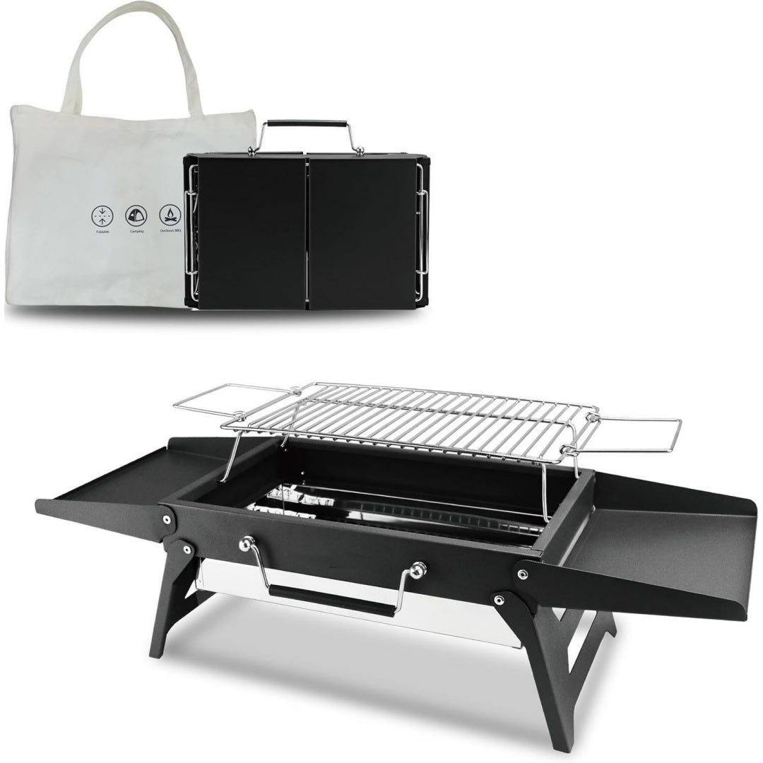 charmline tragbarer holzkohlegrill klappbarer campinggrill 35 x 23 cm fuer 13 personen mini grill grill fuer balkon garten camping picknick und strand schwarz