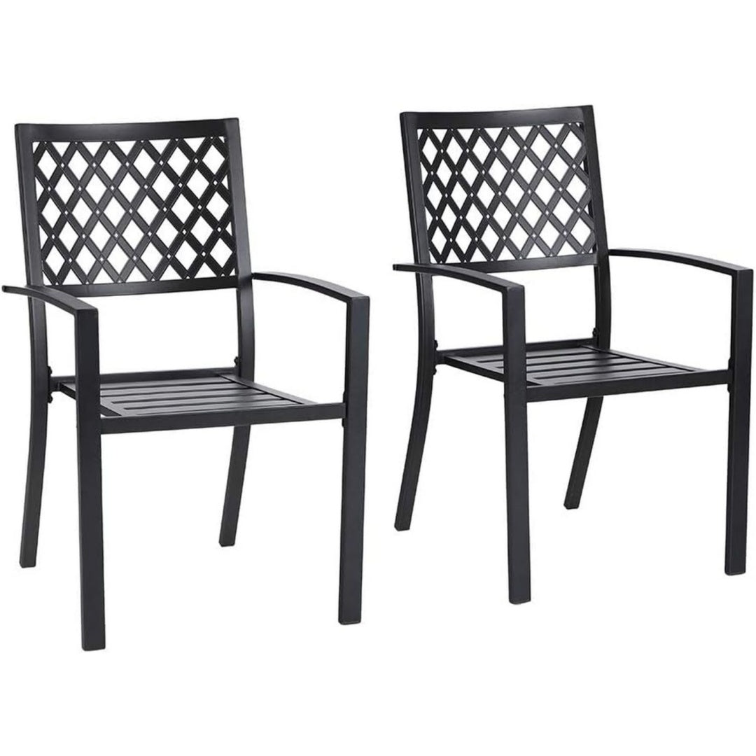 phi villa metall gartenstuhl draussen terrasse gartenstuehle stapelbare stuehle fuer esszimmer-set 2 pack schwarz robuster stahlrahmen rostbestaendig e-beschichtet gartensessel mit armlehnen 136 kg tragkraft platzsparend stapelbar