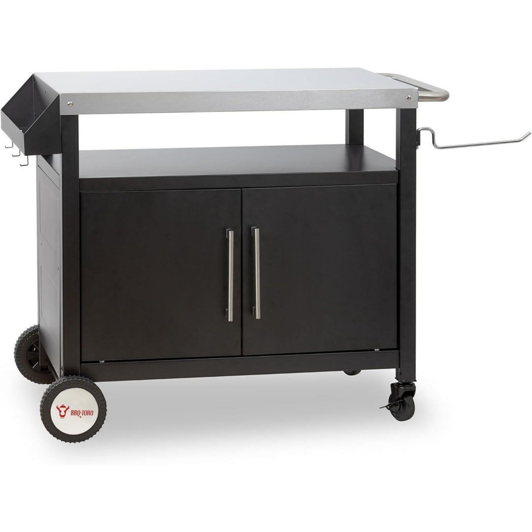 grill-toro grillwagen 1035 x 59 x 81 cm silberschwarz grilltisch mit grosser arbeitsflaeche grill beistelltisch outdoor grill trolley grilltisch outdoor servierwagen outdoor garten trolley