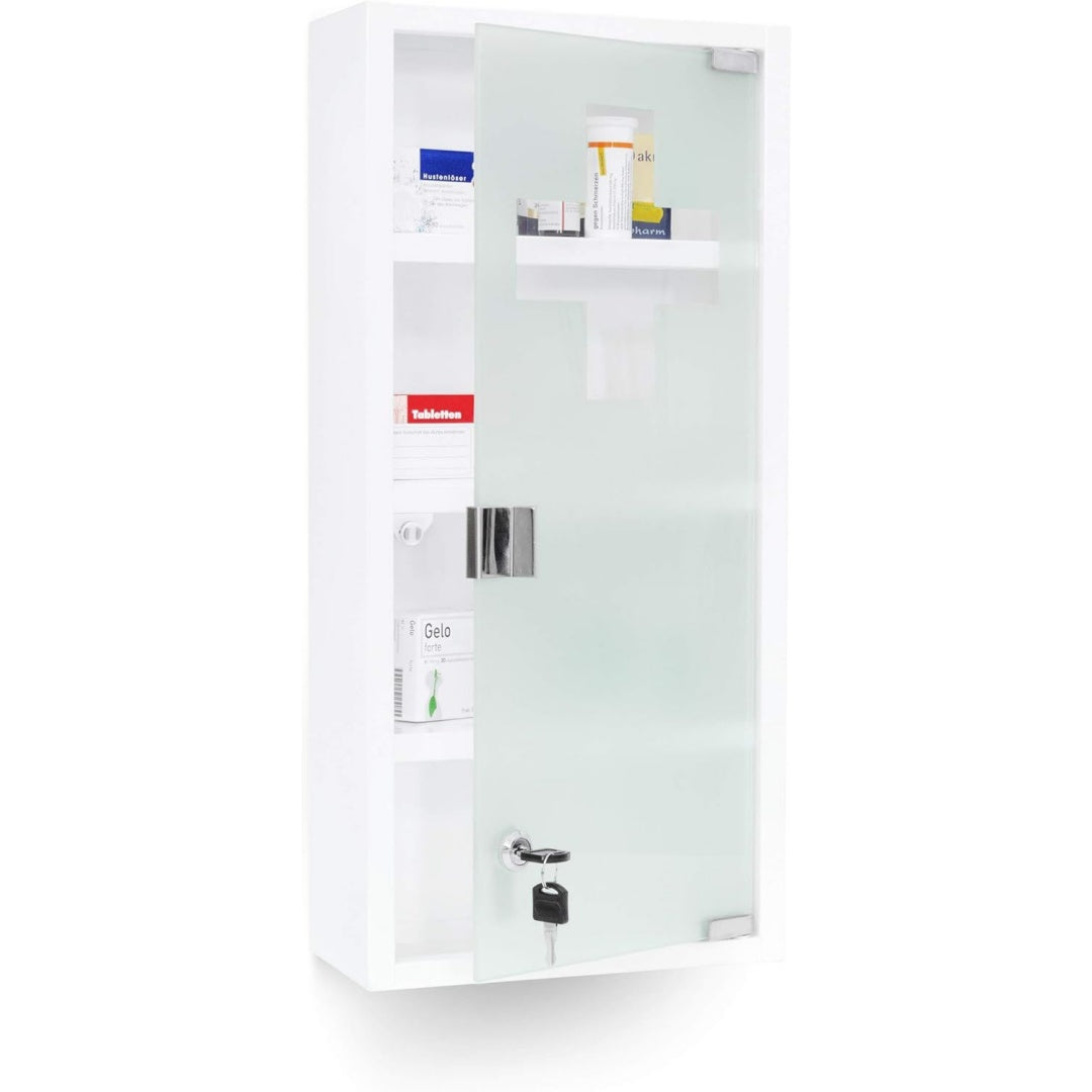 relaxdays medizinschrank emergency xxl medikamentenschrank metall und glas apothekerschrank fuers bad hxbxt 57 x 27 x 12 cm mit magnetischer glas-tuer 4 ablagen fuer medikamente und verbandszeug weiss