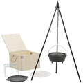 grill-toro dutch oven set 6-teilig mit holzkiste schwarz rundes gusseisen kochgeschirr set mit 6 qt pfanne grillrost untersetzer dreibein outdoor kochset dreibein kessel grillpfanne