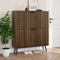 smuxee schuhschrank mit 2 klappschubladen 80 cm walnussholz versteckter schuhschrank mit geriffeltem design freistehender schuh-organizer fuer eingangsbereich flur schrank wohnzimmer