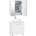 waschbeckenunterschrank mit spiegelschrank haengend mit 2 faechern hinter den tueren fuer waschbecken ohne saeule moderner stil wolkenweiss bbk505w01-01